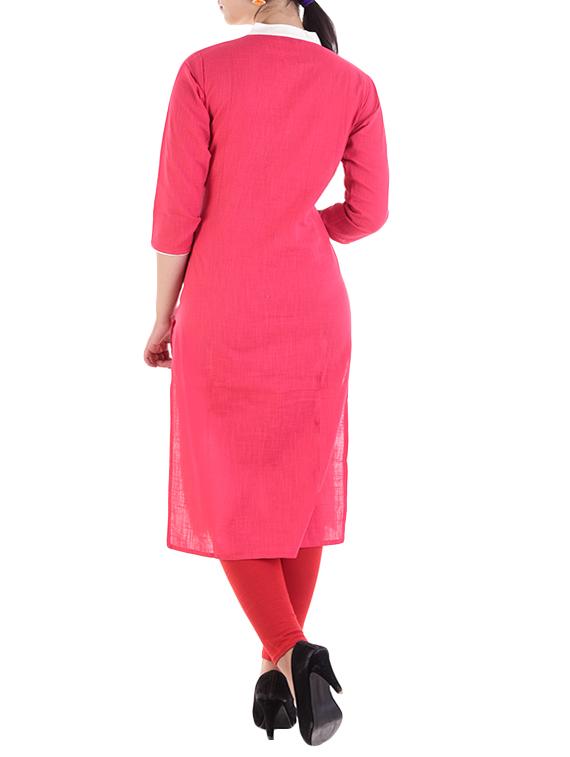 pink cotton straight kurta - 15230444 - Zoom Image - 3