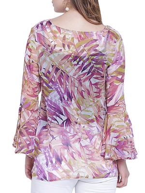 leaf print flute sleeved top - 15230977 - Standard Image - 3