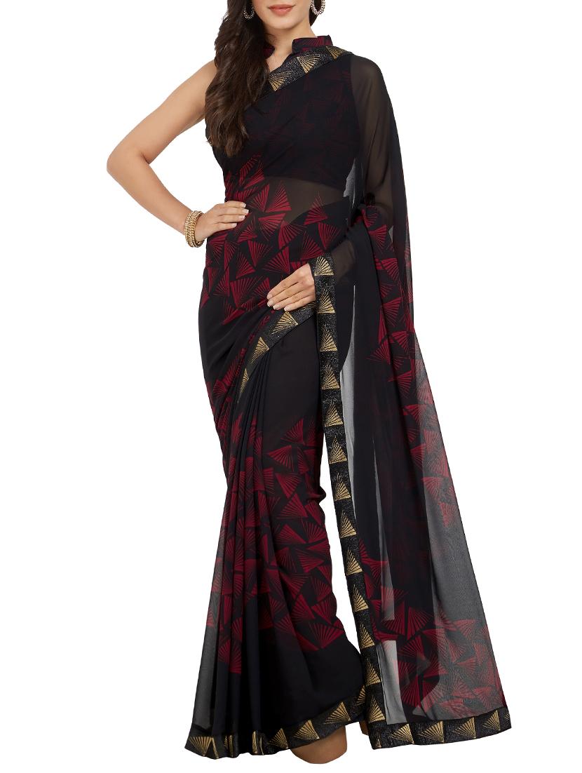 black georgette printed saree with blouse - 15230993 - Zoom Image - 1