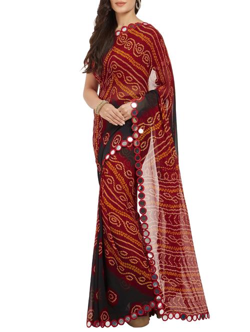 maroon georgette bandhani saree with blouse - 15231000 - Standard Image - 1