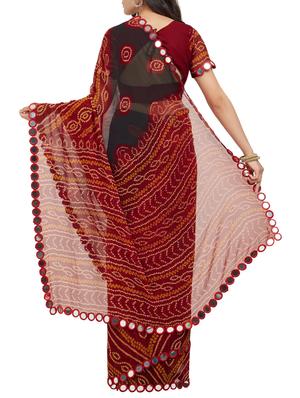 maroon georgette bandhani saree with blouse - 15231000 - Standard Image - 2