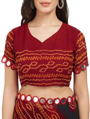 maroon georgette bandhani saree with blouse - 15231000 - Standard Image - 3