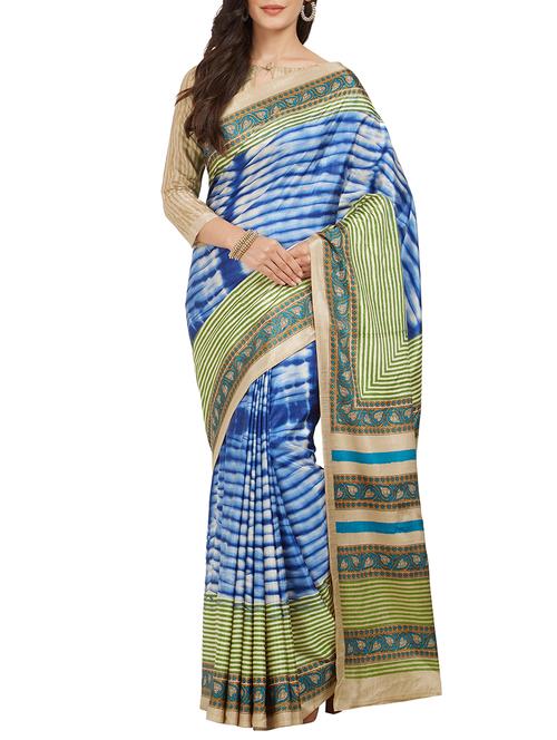 blue silk tussar saree with blouse - 15231006 - Standard Image - 1