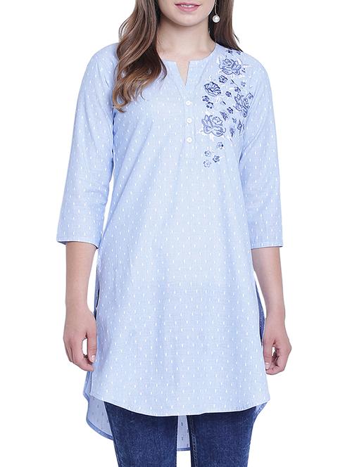 high low embroidered printed tunic - 15231011 - Standard Image - 1