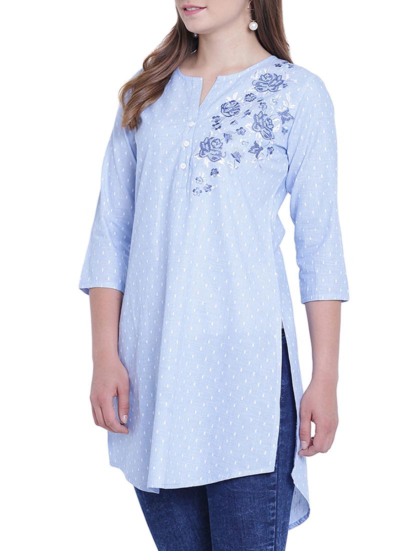 high low embroidered printed tunic - 15231011 - Zoom Image - 2