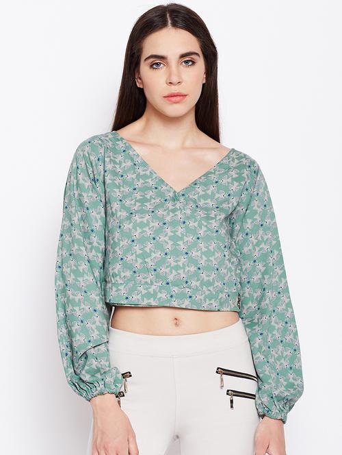 green printed rayon crop top - 15231250 - Standard Image - 1