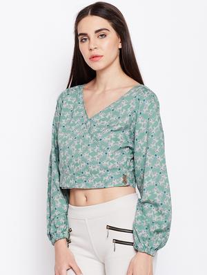 green printed rayon crop top - 15231250 - Standard Image - 2