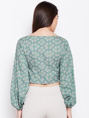 green printed rayon crop top - 15231250 - Standard Image - 3