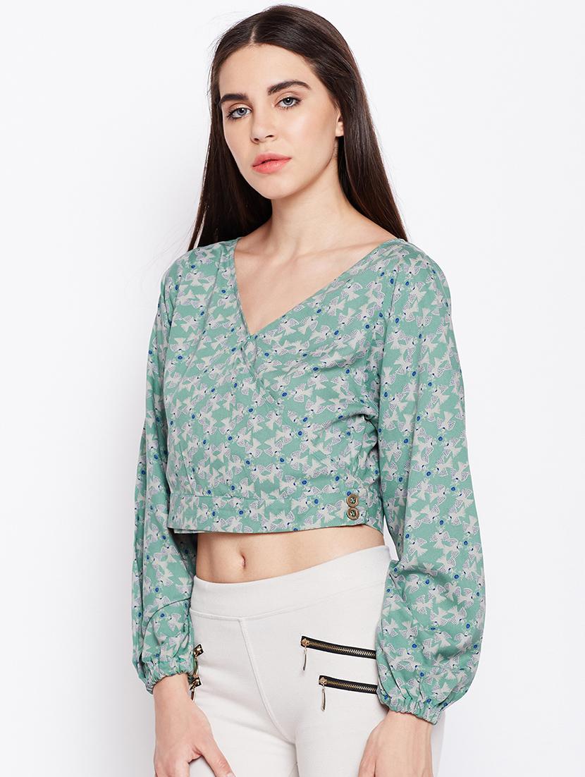 green printed rayon crop top - 15231250 - Zoom Image - 2