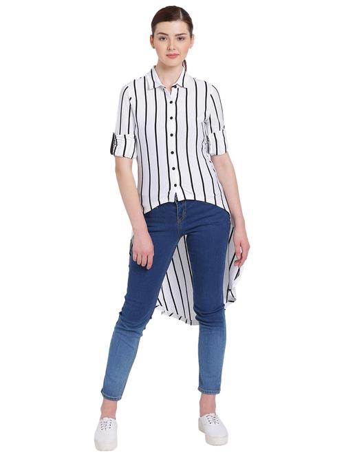 white striped jersey high-low tunic - 15231270 - Standard Image - 1