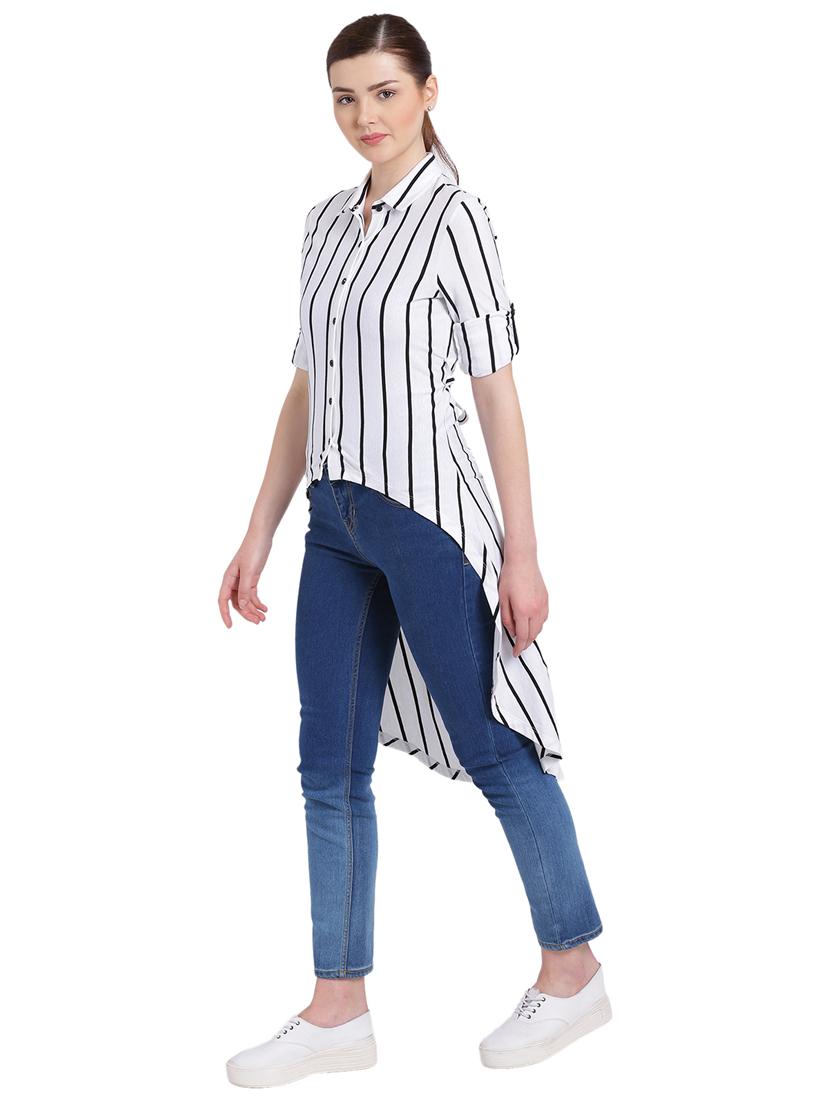 white striped jersey high-low tunic - 15231270 - Zoom Image - 2