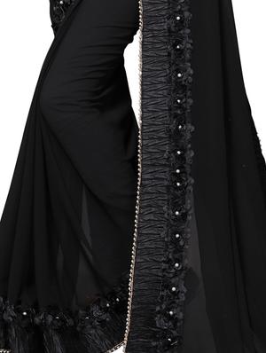 black georgette bordered saree with blouse - 15231472 - Standard Image - 2