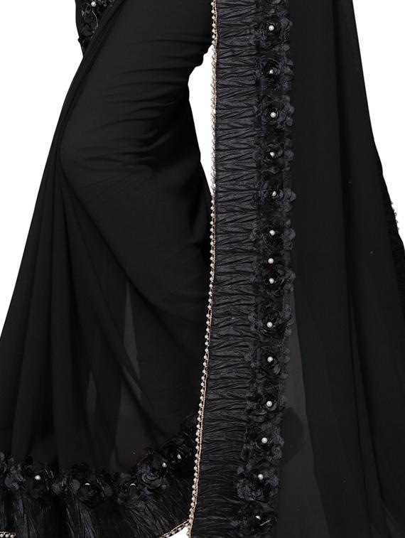 black georgette bordered saree with blouse - 15231472 - Zoom Image - 2