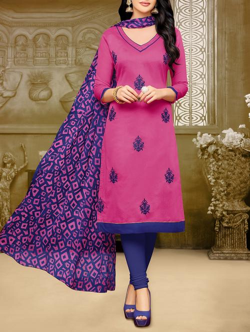 purple cotton unstitched churidaar suit - 15231582 - Standard Image - 1