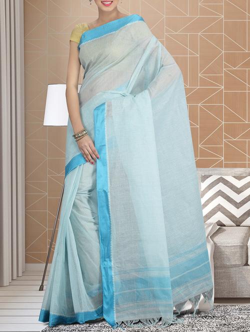 sky blue cotton tant saree - 15232002 - Very Small Image - 1