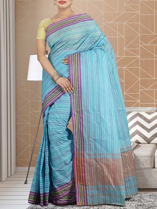 sky blue cotton tant saree - 15232006 - Standard Image - 1