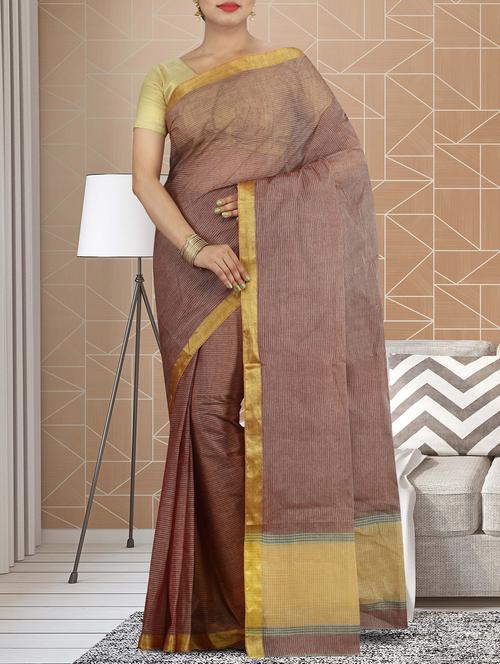 brown cotton tant saree - 15232010 - Standard Image - 1