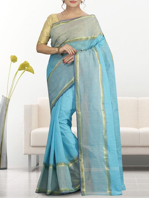 sky blue cotton tant saree - 15232057 - Standard Image - 1
