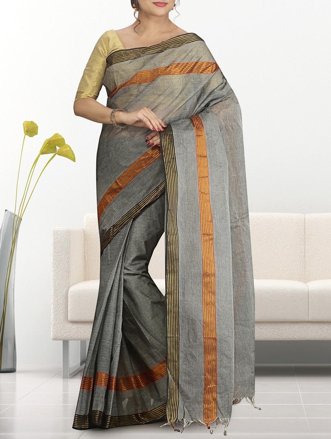 grey cotton tant saree - 15232081 - Zoom Image - 1