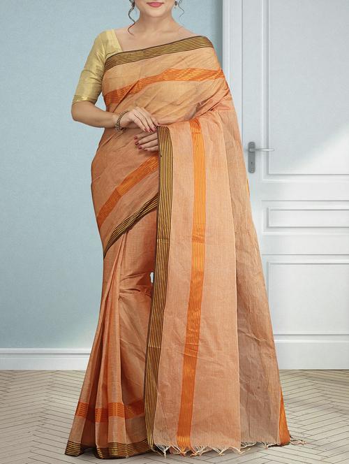 beige cotton tant saree - 15232082 - Standard Image - 1
