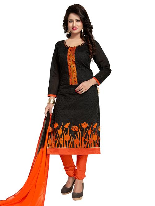 black embroidered unstitched churidaar suit - 15233841 - Standard Image - 1