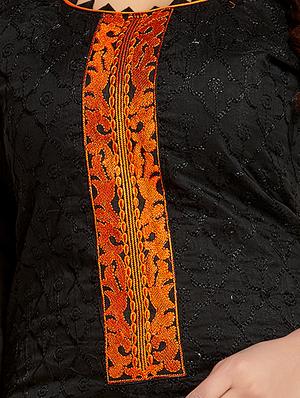 black embroidered unstitched churidaar suit - 15233841 - Standard Image - 4