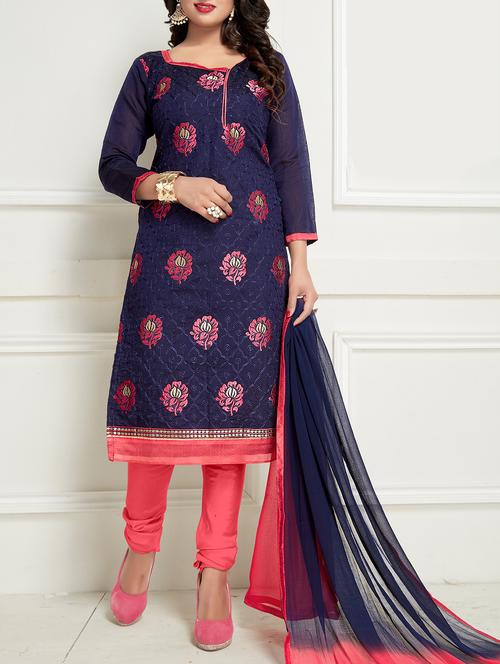 blue embroidered unstitched churidaar suit - 15233842 - Standard Image - 1