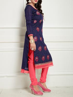 blue embroidered unstitched churidaar suit - 15233842 - Standard Image - 2