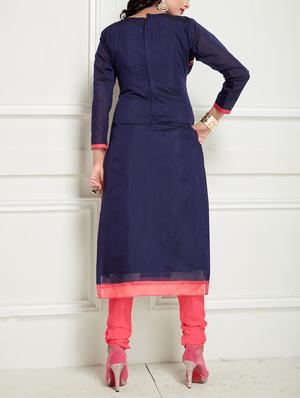 blue embroidered unstitched churidaar suit - 15233842 - Standard Image - 3