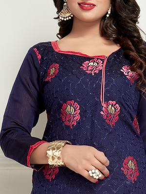 blue embroidered unstitched churidaar suit - 15233842 - Standard Image - 4