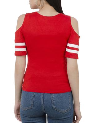 varsity striped cold shoulder tee - 15234243 - Standard Image - 3