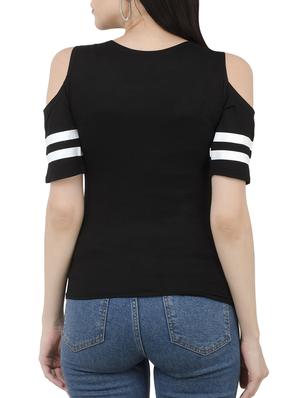 varsity striped cold shoulder tee - 15234244 - Standard Image - 3