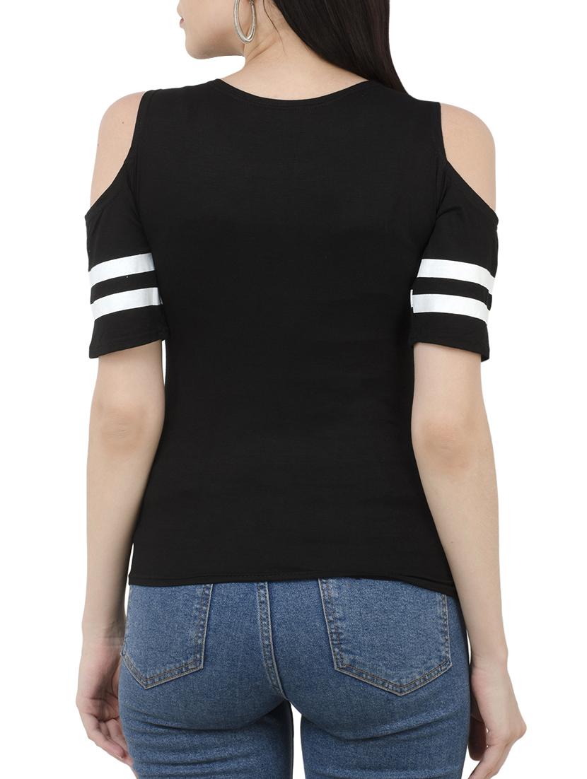 varsity striped cold shoulder tee - 15234244 - Zoom Image - 3