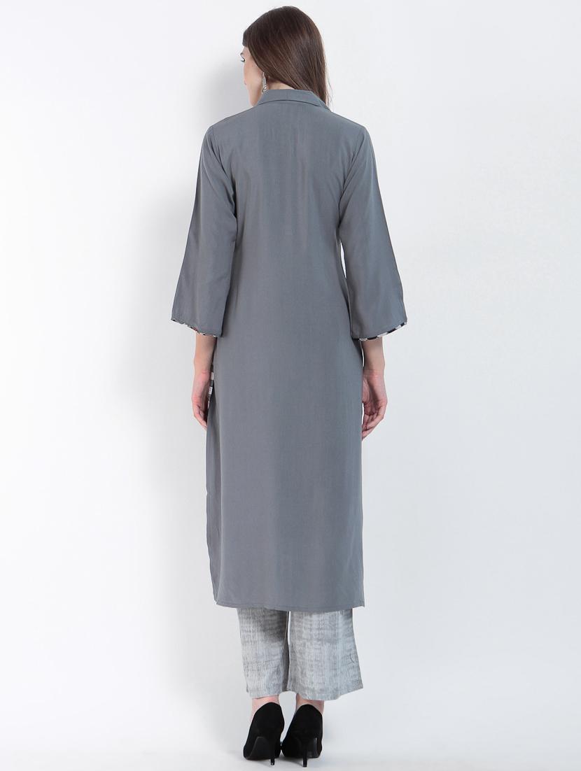 checkered high low kurta - 15234955 - Zoom Image - 3