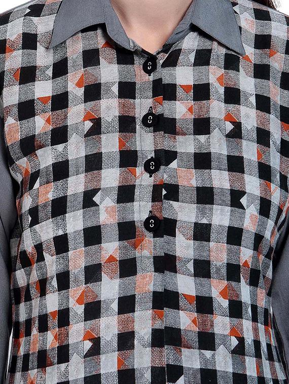 checkered high low kurta - 15234955 - Zoom Image - 4