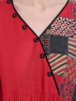 red viscose flared kurta - 15234956 - Standard Image - 4