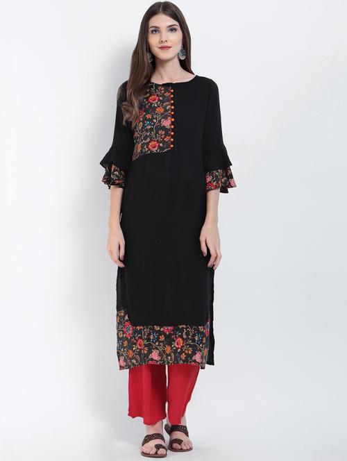 embroidered bell sleeves kurta - 15234971 - Standard Image - 1