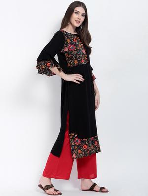 embroidered bell sleeves kurta - 15234971 - Standard Image - 2