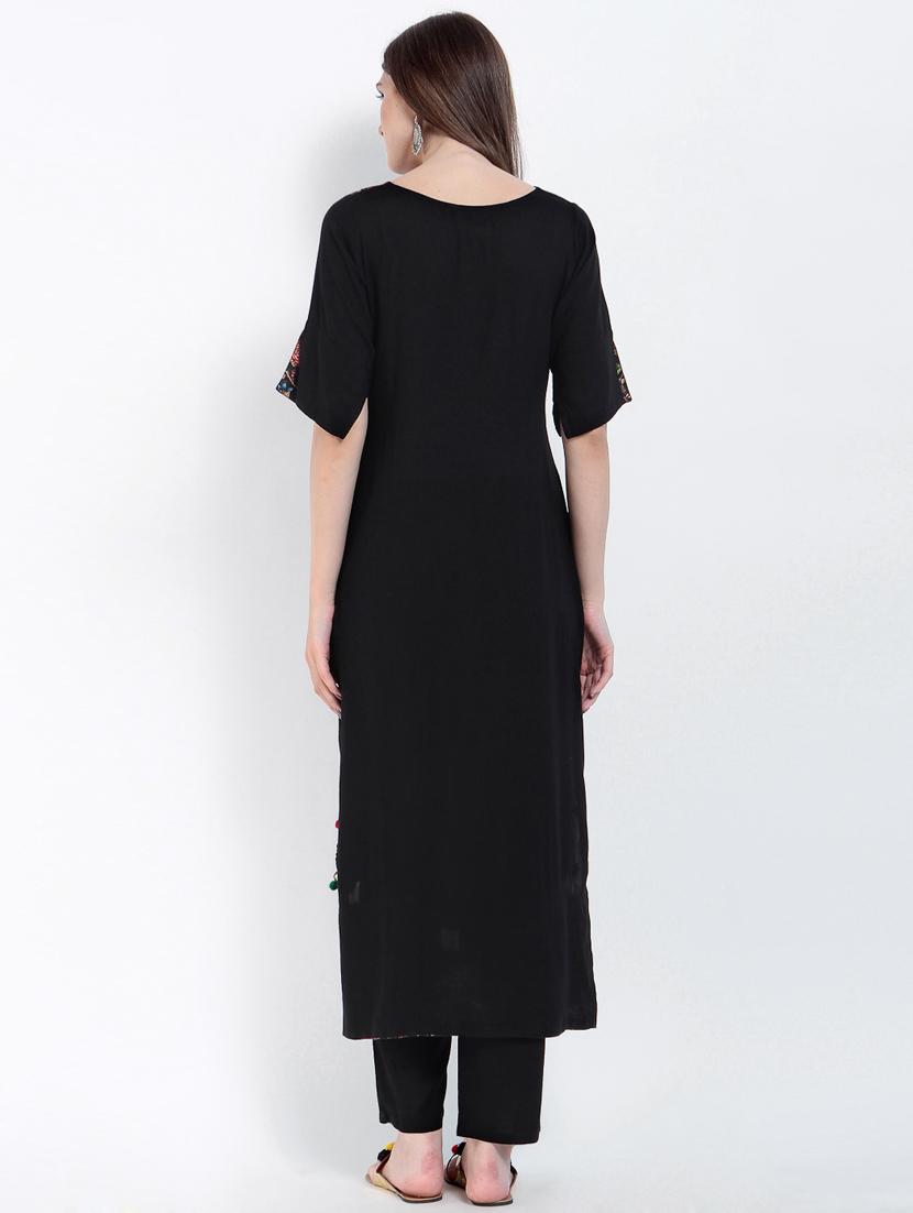 black viscose high low kurta - 15234976 - Zoom Image - 3