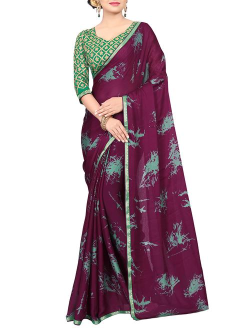 magenta silk blend printed saree with blouse - 15235226 - Standard Image - 1