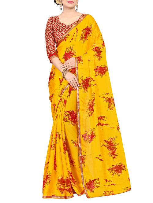 yellow silk printed saree with blouse - 15235227 - Standard Image - 1