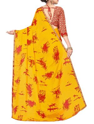 yellow silk printed saree with blouse - 15235227 - Standard Image - 2