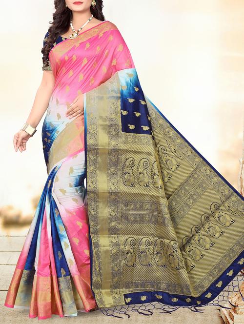 blue woven saree with blouse - 15235391 - Very Small Image - 1