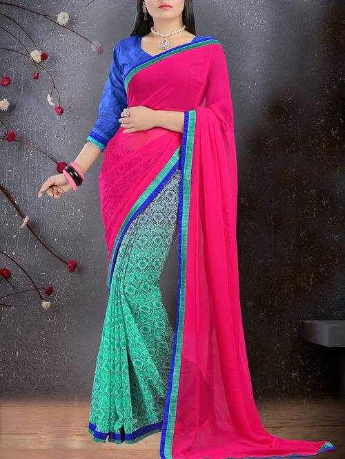 pink georgette half and half saree with blouse - 15235437 - Standard Image - 1