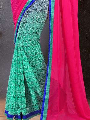 pink georgette half and half saree with blouse - 15235437 - Standard Image - 2