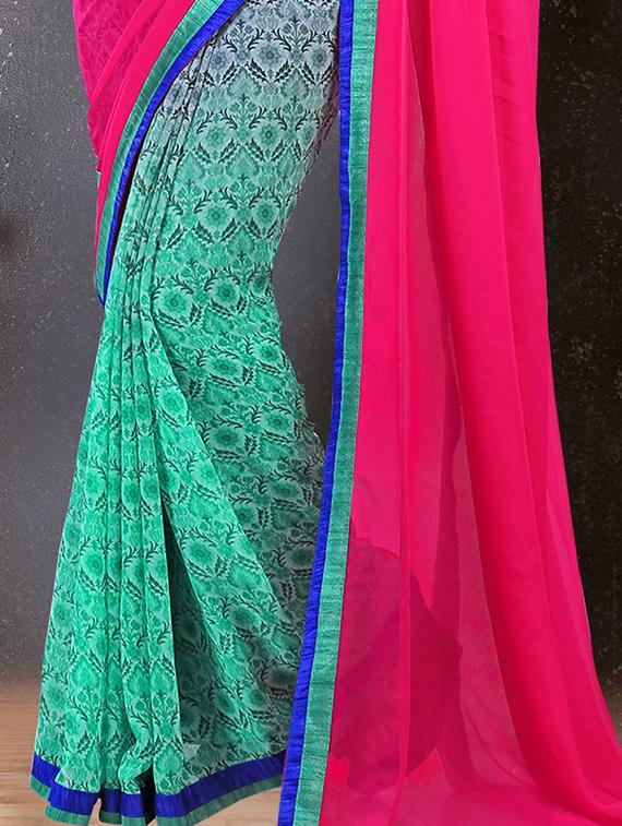 pink georgette half and half saree with blouse - 15235437 - Zoom Image - 2