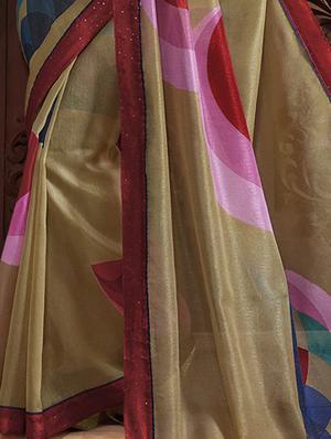 beige cotton printed saree with blouse - 15235534 - Standard Image - 3