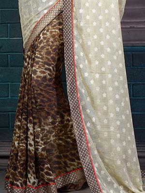 cream georgette printed saree with blouse - 15235558 - Standard Image - 2