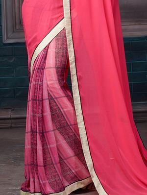 pink georgette printed saree with blouse - 15235559 - Standard Image - 2