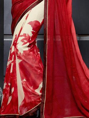 red georgette half and half saree with blouse - 15235570 - Standard Image - 2